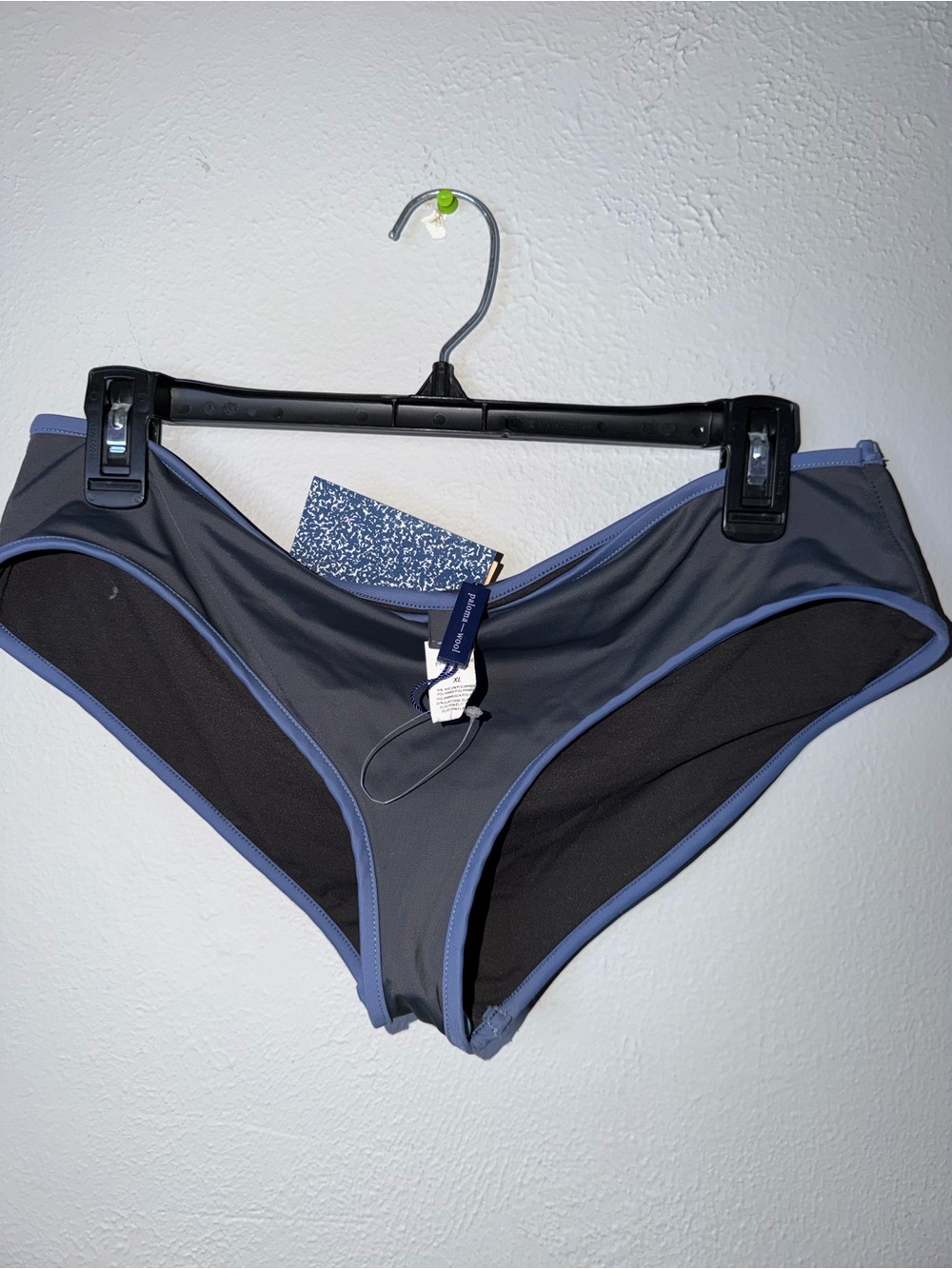 Paloma Wool Gray Bikini Bottom with Black Panels and Periwinkle Trim